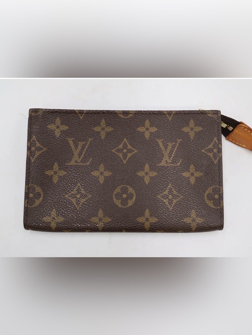 Louis Vuitton Brown Monogram Neverfull pouch Card & Key Pouch with Leather Pull